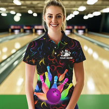 Load image into Gallery viewer, Colorful Neon Flame pattern Bowling Shirts For Women Custom Bowling Team Jerseys, Gift For Bowler NQS9374