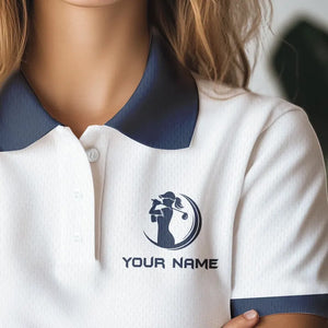 Blue and White Women golf polo shirts custom golf attire for ladies, personalized golf gifts NQS9376