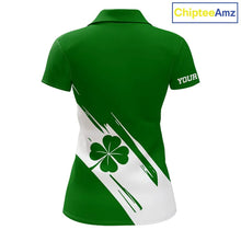 Load image into Gallery viewer, Womens golf polo shirts White and Green Shamrock custom St Patrick's Day team golf shirts for ladies NQS11639