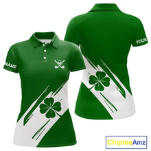 Load image into Gallery viewer, Womens golf polo shirts White and Green Shamrock custom St Patrick's Day team golf shirts for ladies NQS11639