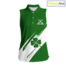 Load image into Gallery viewer, Women sleeveless polo shirt White and Green Shamrock custom St Patrick's Day team golf shirts NQS11639
