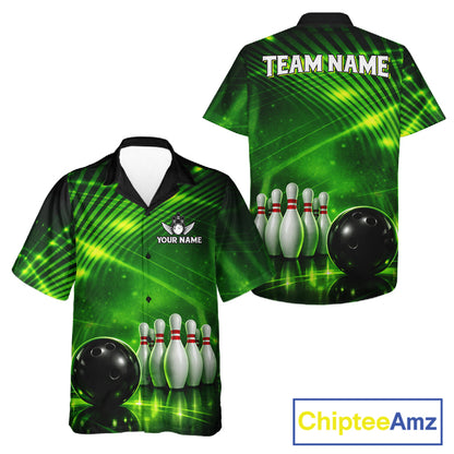 Green Light Bowling Hawaiian Shirt Custom Bowling Team Button-up shirt, Gift For Bowlers NQS11737