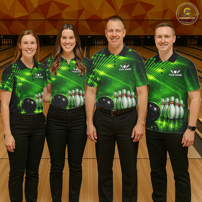 Green Light Bowling Polo, Quarter Zip Shirts For Men Custom Bowling Team Jerseys, Gift For Bowlers NQS11737
