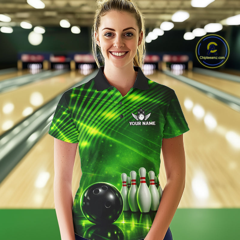 Green Light Bowling Polo, Quarter Zip Shirts For Women Custom Bowling Team Jerseys, Gift For Bowlers NQS11737