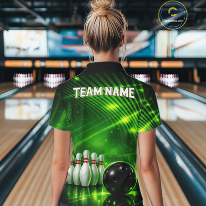 Green Light Bowling Polo, Quarter Zip Shirts For Women Custom Bowling Team Jerseys, Gift For Bowlers NQS11737