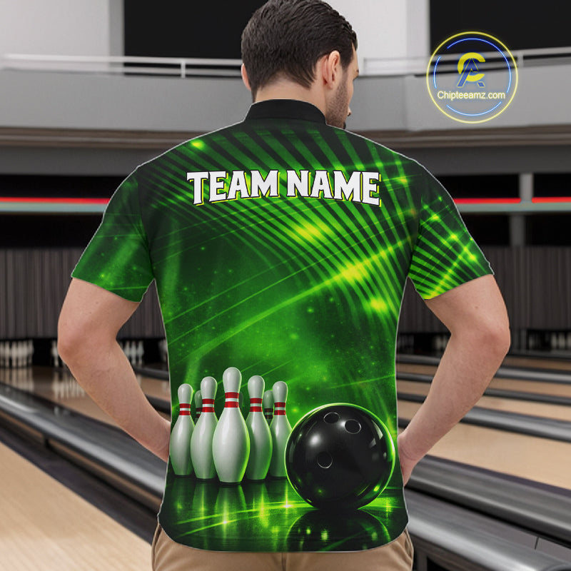 Green Light Bowling Polo, Quarter Zip Shirts For Men Custom Bowling Team Jerseys, Gift For Bowlers NQS11737