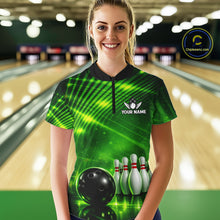 Load image into Gallery viewer, Green Light Bowling Polo, Quarter Zip Shirts For Women Custom Bowling Team Jerseys, Gift For Bowlers NQS11737