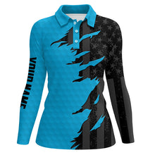 Load image into Gallery viewer, Personalized Womens golf polos shirt custom blue golf shirts black american flag ladies golf apparel NQS7459