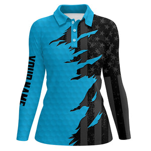 Personalized Womens golf polos shirt custom blue golf shirts black american flag ladies golf apparel NQS7459