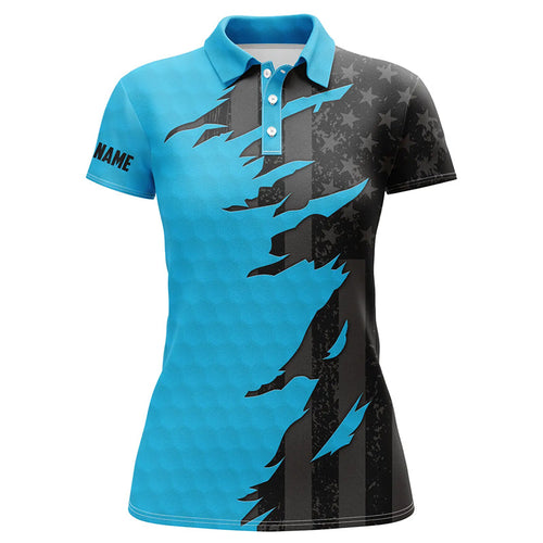 Personalized Womens golf polos shirt custom blue golf shirts black american flag ladies golf apparel NQS7459