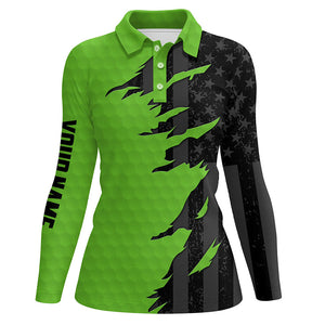 Personalized Womens golf polos shirt custom green golf shirts black american flag ladies golf apparel NQS7460