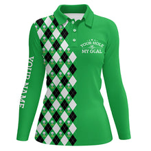 Load image into Gallery viewer, Funny Womens golf polos shirt green argyle pattern custom your hole is my goal, golfing gifts NQS7461