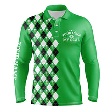 Load image into Gallery viewer, Funny Mens golf polo shirt green argyle pattern custom your hole is my goal, golfing gifts for men NQS7461