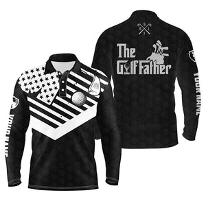 Mens golf polo shirt custom black white American flag patriotic the golf father golf shirts for dad NQS5448