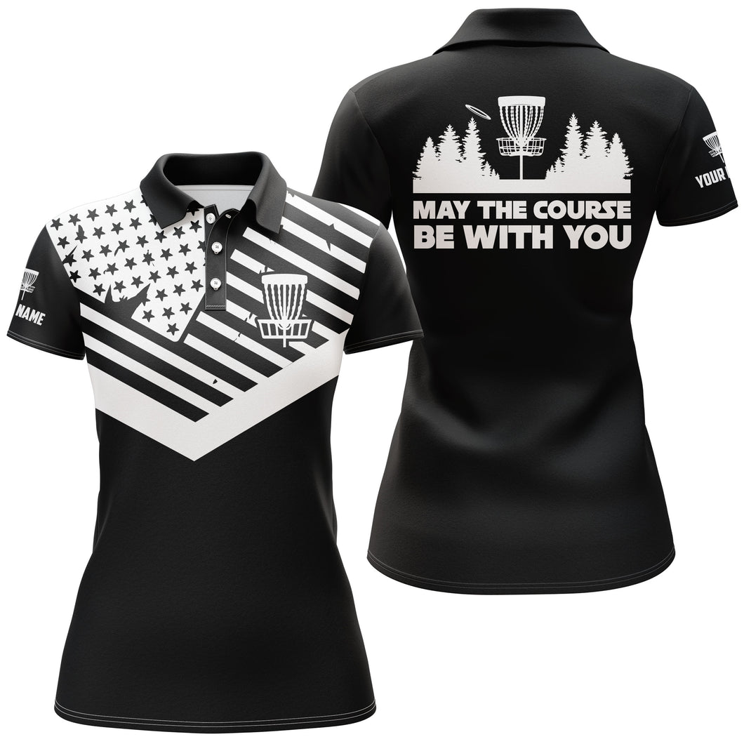 Black American flag Women disc golf polo custom May the course be with you disc golf shirts for womens NQS5928