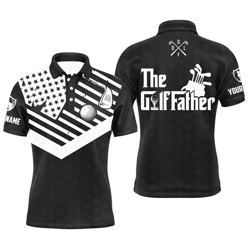 Mens golf polo shirt custom black white American flag patriotic the golf father golf shirts for dad NQS5448