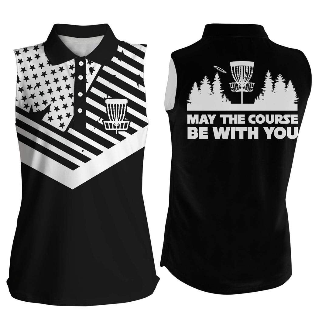 American flag Women sleeveless polo shirt May the course be with you disc golf shirts for womens NQS5928