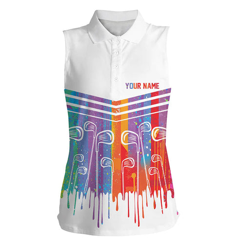 Rainbow Color Golf clubs Women sleeveless polo shirt custom white golf apparel for ladies NQS8248