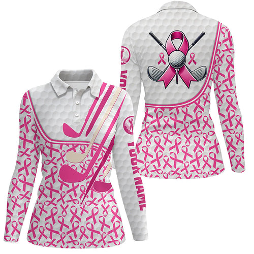 Personalized pink ribbons pattern golf clubs polo shirt for women custom breast cancer golf shirts NQS8459