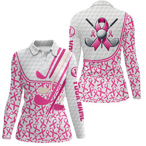 Personalized pink ribbons pattern golf clubs polo shirt for women custom breast cancer golf shirts NQS8459