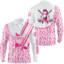 Load image into Gallery viewer, Personalized pink ribbons pattern golf clubs polo shirt for men custom breast cancer golf shirts NQS8459