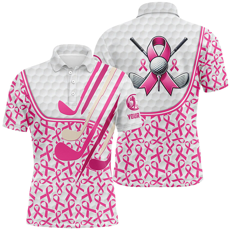 Personalized pink ribbons pattern golf clubs polo shirt for men custom breast cancer golf shirts NQS8459