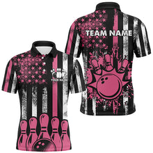 Load image into Gallery viewer, Pink American Flag Retro Bowling Polo, Quarter zip Shirt For Men custom breast cancer bowling jerseys NQS8465