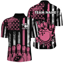 Load image into Gallery viewer, Pink American Flag Retro Bowling Polo, Quarter zip Shirt For Men custom breast cancer bowling jerseys NQS8465