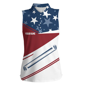 Red, white and blue American Flag Women sleeveless polo shirt custom patriotic golf outfit for women NQS8707