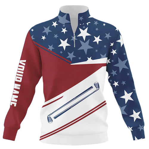 Red, white and blue American Flag Quarter zip golf sweatshirt custom patriotic golf sweater outfit NQS8707