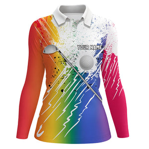 Rainbow grunge pattern Women golf polo shirt custom golf ball clubs golf clothes for ladies NQS8708