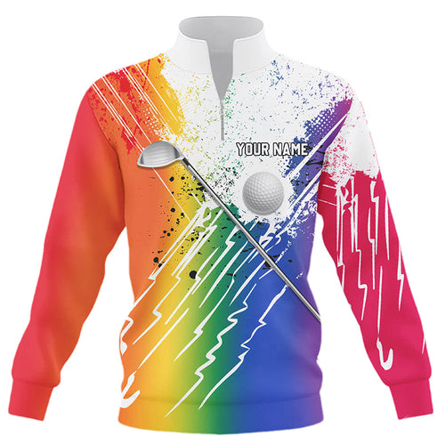 Rainbow grunge pattern Quarter zip golf sweatshirt custom golf ball clubs golf sweater clothes NQS8708