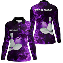 Load image into Gallery viewer, Black And Purple Flame Bowling Shirts For Women Custom Bowling Team Shirt Bowling Uniform Outfit NQS8711