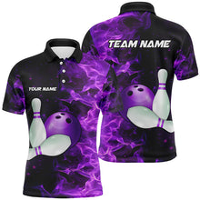 Load image into Gallery viewer, Black And Purple Flame Bowling Shirts For Men Custom Bowling Team Shirt Bowling Uniform Outfit NQS8711