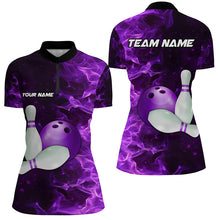 Load image into Gallery viewer, Black And Purple Flame Bowling Shirts For Women Custom Bowling Team Shirt Bowling Uniform Outfit NQS8711