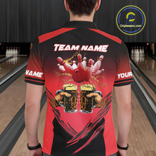 Load image into Gallery viewer, Bowling Beer Black and Red Bowling Polo, 1/4 Quarter zip shirts Custom Mens Team Bowling jerseys NQS10873