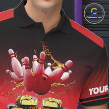Load image into Gallery viewer, Bowling Beer Black and Red Bowling Polo, 1/4 Quarter zip shirts Custom Mens Team Bowling jerseys NQS10873