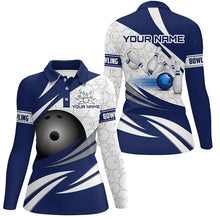 Load image into Gallery viewer, Blue and White Camo Bowling Shirt for Women Custom Bowling Team League Jerseys bowlers outfit NQS8937