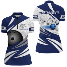 Load image into Gallery viewer, Blue and White Camo Bowling Shirt for Women Custom Bowling Team League Jerseys bowlers outfit NQS8937