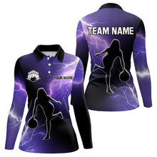 Load image into Gallery viewer, Purple Lightning Thunder Bowling Shirts for Women Custom Team Bowling Polo, Quarter Zip Jerseys NQS9170