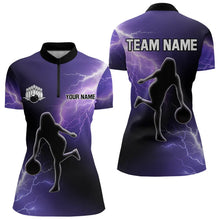 Load image into Gallery viewer, Purple Lightning Thunder Bowling Shirts for Women Custom Team Bowling Polo, Quarter Zip Jerseys NQS9170