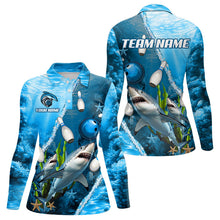 Load image into Gallery viewer, Blue Shark Bowling Polo, Quarter Zip Shirts for Women Custom Team Shark Bowling Jerseys NQS9173