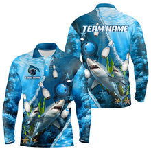 Load image into Gallery viewer, Blue Shark Bowling Polo, Quarter Zip Shirts for Men Custom Team Shark Bowling Jerseys NQS9173