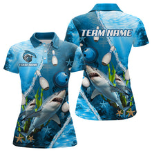 Load image into Gallery viewer, Blue Shark Bowling Polo, Quarter Zip Shirts for Women Custom Team Shark Bowling Jerseys NQS9173