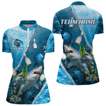 Load image into Gallery viewer, Blue Shark Bowling Polo, Quarter Zip Shirts for Women Custom Team Shark Bowling Jerseys NQS9173
