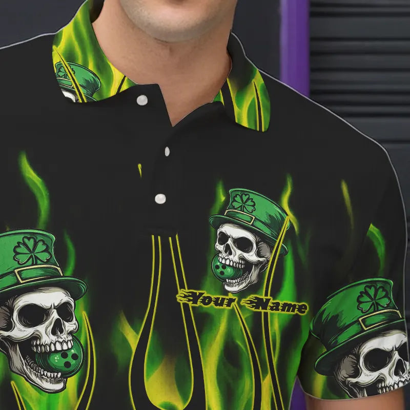 Green Flame clover skull St Patrick's Day Mens bowling shirts Custom Lucky Bowling Team Jerseys NQS9379