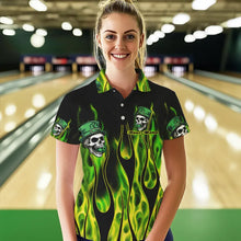 Load image into Gallery viewer, Green Flame clover skull St Patrick&#39;s Day Women bowling shirts Custom Lucky Bowling Team Jerseys NQS9379