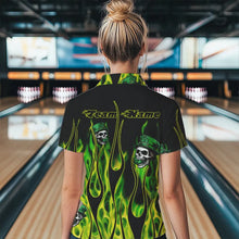Load image into Gallery viewer, Green Flame clover skull St Patrick&#39;s Day Women bowling shirts Custom Lucky Bowling Team Jerseys NQS9379