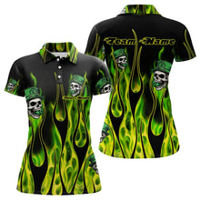 Load image into Gallery viewer, Green Flame clover skull St Patrick&#39;s Day Women bowling shirts Custom Lucky Bowling Team Jerseys NQS9379