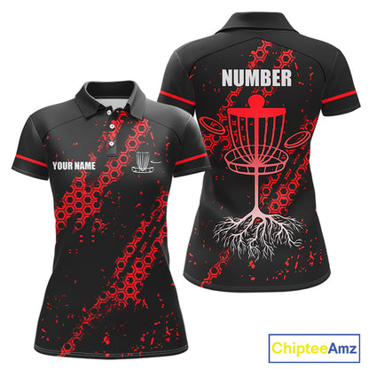 Black and Red Hexagon Pattern Disc Golf Polos, T-Shirt, Hoodies custom Team disc golf jerseys NQS11456